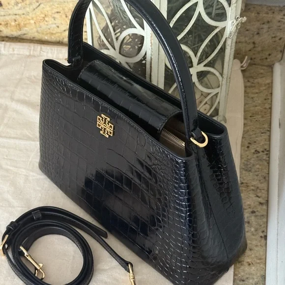 1018$+!! New Tory Burch Britten Black Leather Satchel & Matching Bifold Wallet - Picture 5 of 17